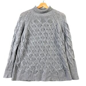 360 Cashmere Women XS Gray Diamond Cable Knit Mock Neck Sweater 100% Cashmere